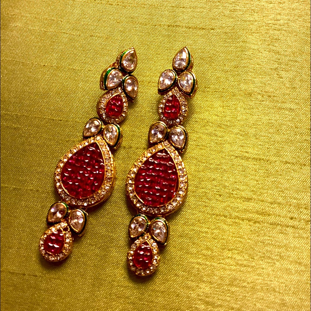 Ruby red stones diamanté earrings. Dressy and style.